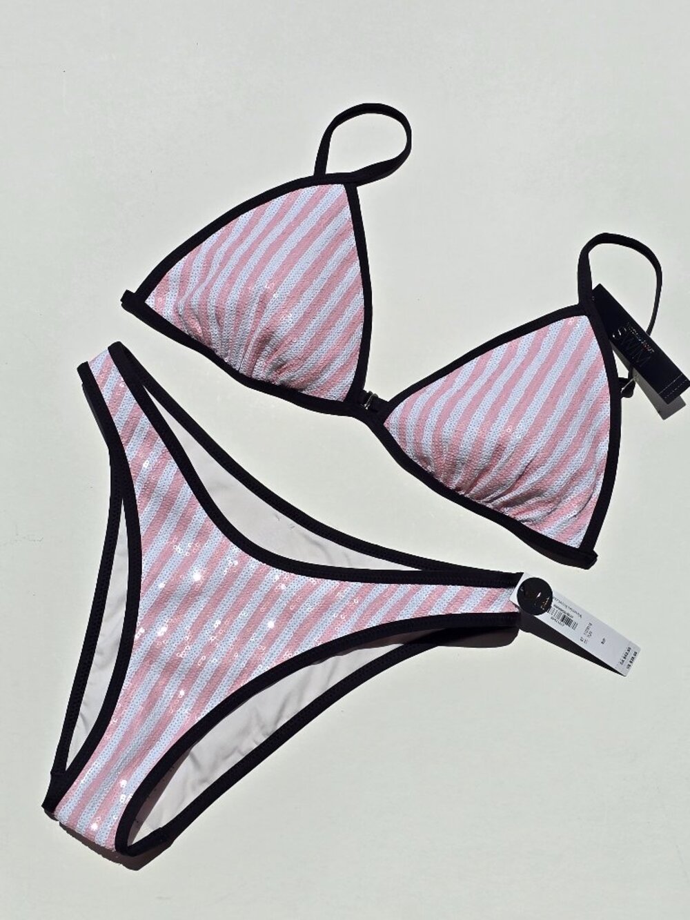 Victoria's Secret Swim Heritage Pink Stripe Sequin Brazilian Bikini Set NWT